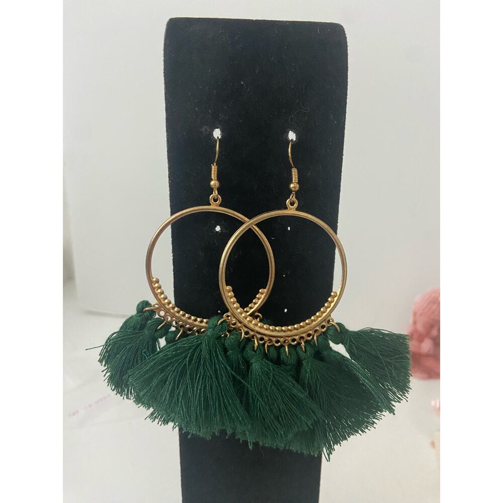 dark green tassel earrings